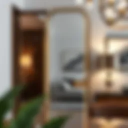 Elegant door mirror reflecting stylish interior design