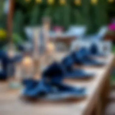 Chic navy blue napkins displayed at a stylish outdoor gathering