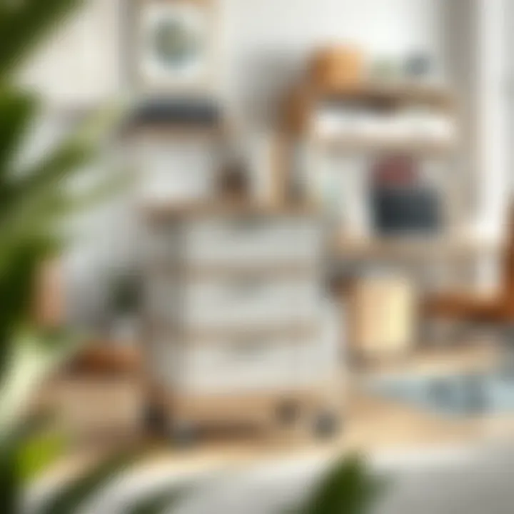 Efficient Organization in Home Office Settings Organized 3-drawer cart used in a home office