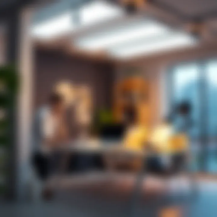 Innovative design of LED track lighting in a creative workspace