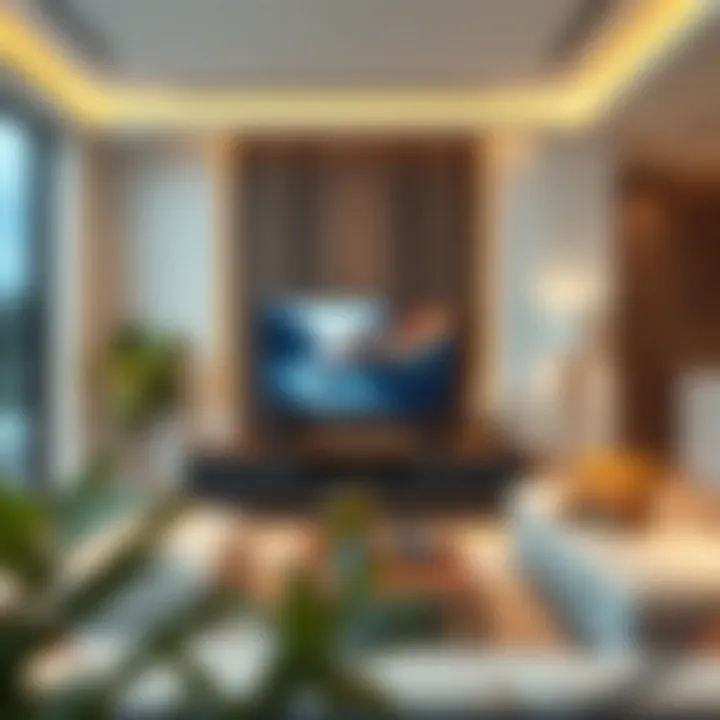 Contemporary design showcasing countertop television in home environment