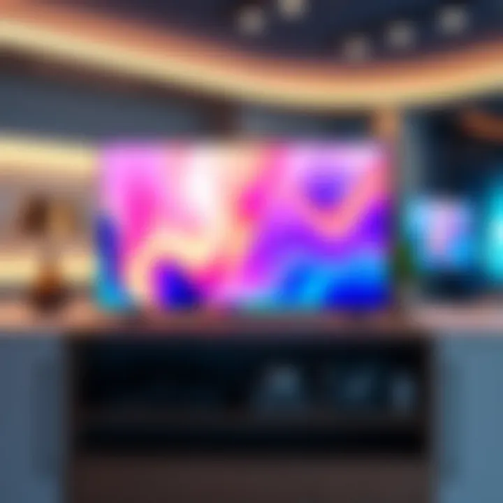 Stylish countertop television displaying vibrant colors