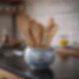 Elegant ceramic covered utensil holder on a kitchen countertop