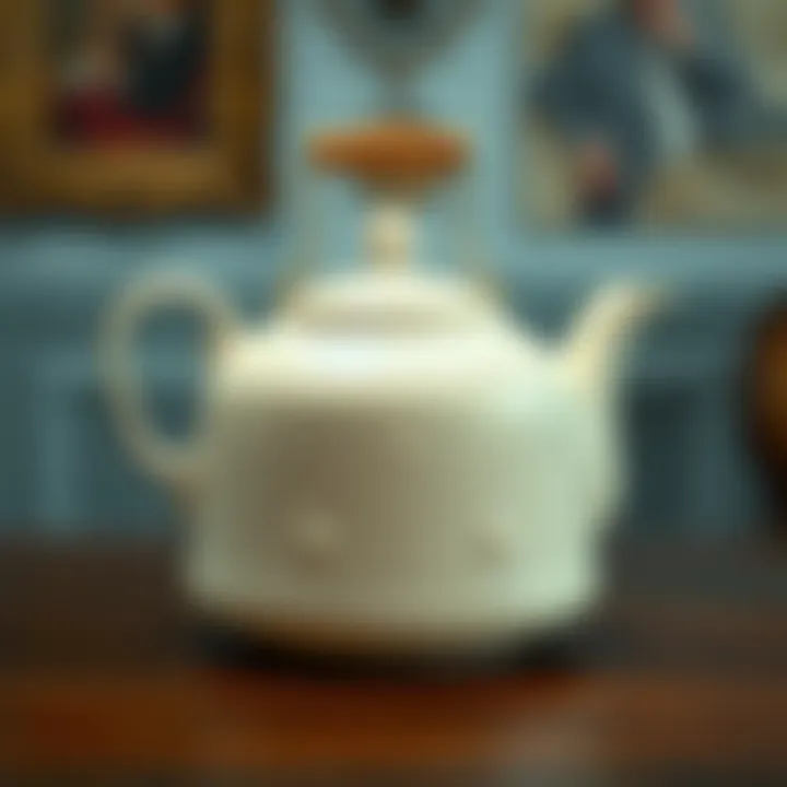Vintage cream tea kettle showcasing intricate design patterns