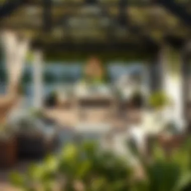 Serene Outdoor Oasis A serene outdoor space with comfortable seating and greenery