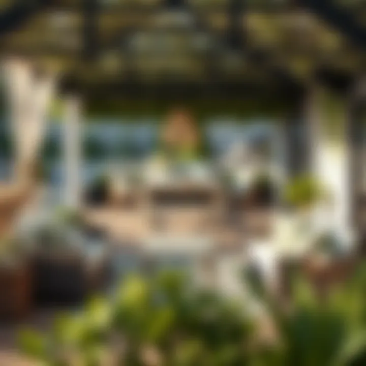 Serene Outdoor Oasis A serene outdoor space with comfortable seating and greenery