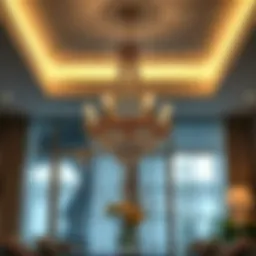 Sophisticated chandelier illuminating a modern dining room