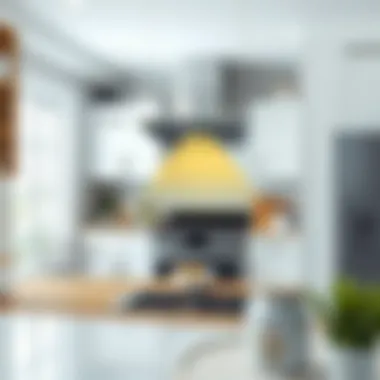 Diagram showing the installation process of a gas stove top exhaust fan in a kitchen setting.