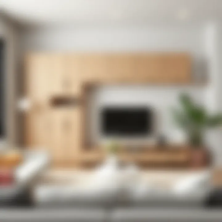 Contemporary Living Room with Wall Cabinets Stylish integration of unfinished wall cabinets in a contemporary living room decor