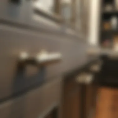 Installation of brushed nickel cabinet pulls on cabinetry