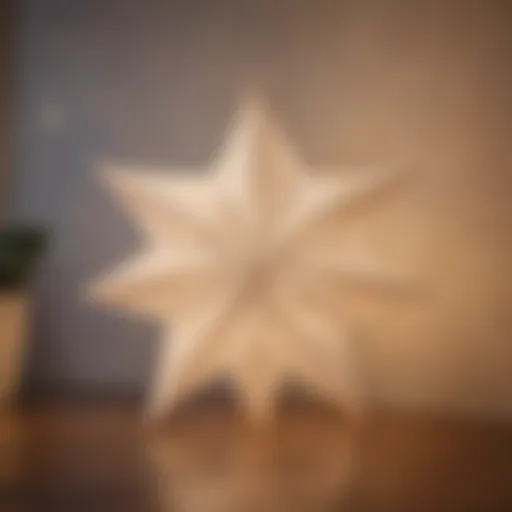 Elegant white paper star lantern glowing softly in a dimly lit room