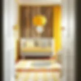 Bright yellow crib bedding set featuring playful patterns