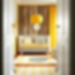 Bright yellow crib bedding set featuring playful patterns