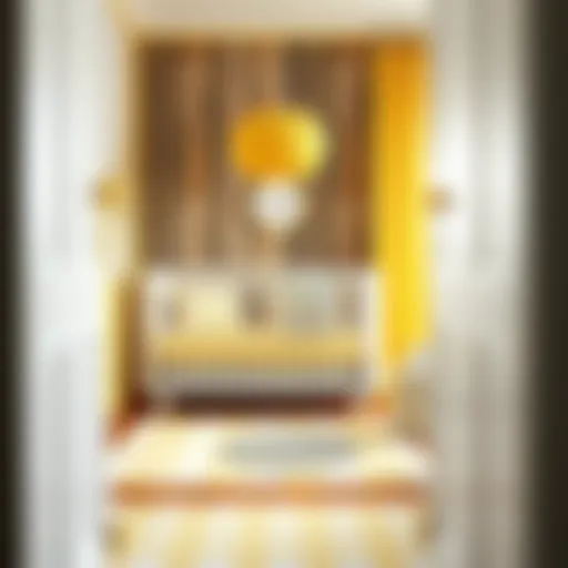 Bright yellow crib bedding set featuring playful patterns