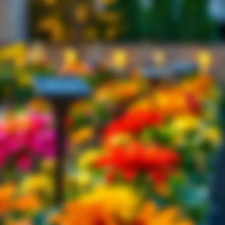 Solar-powered garden lights enhancing a flower bed