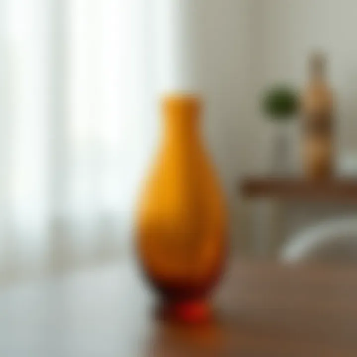 Close-up of amber bud vase material composition