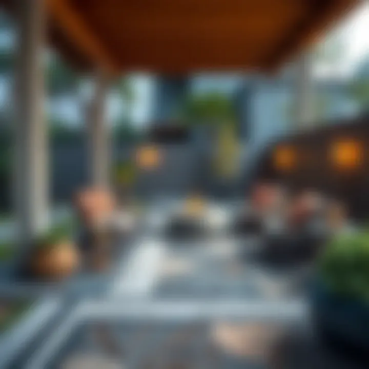 Stylish concrete patio with patterns