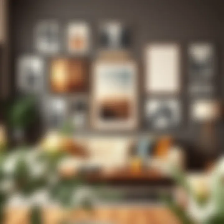 Stylish interior showcasing a gallery wall with framed posters