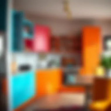 Bold and Colorful Cabinetry Bold kitchen cabinet design with vibrant colors and unique storage solutions.