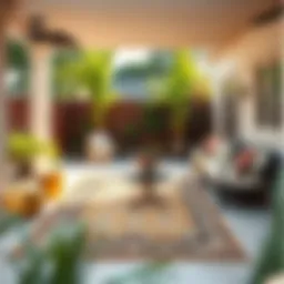 Elegant large outdoor rug enhancing a patio space