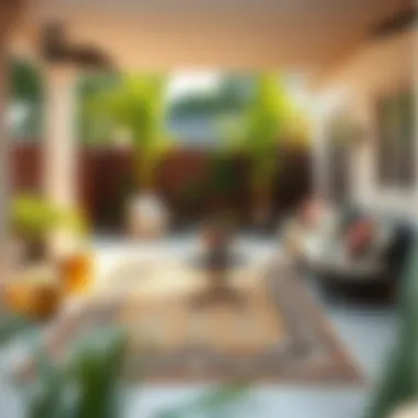 Elegant Outdoor Rug on a Patio Elegant large outdoor rug enhancing a patio space