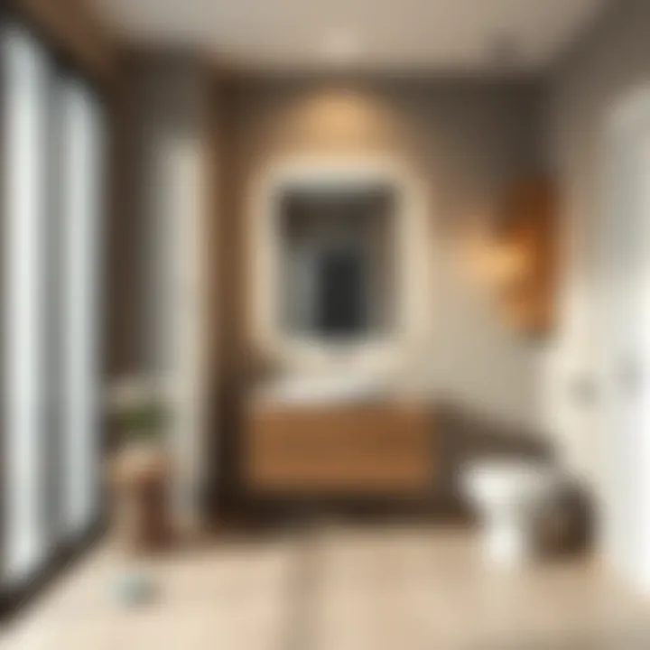 Minimalist interior showcasing narrow mirrored cabinet