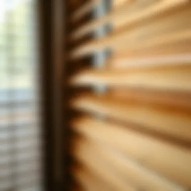 Close-up of wood grain texture in blinds