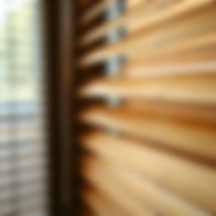 Close-up of wood grain texture in blinds