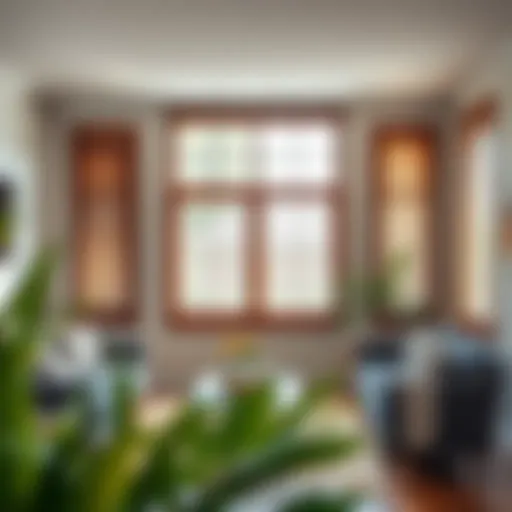 Sophisticated Wood Blinds in a Modern Setting Elegant wood blinds displayed in a stylish living room