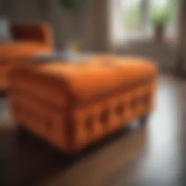 Versatile orange velvet ottoman enhancing modern decor