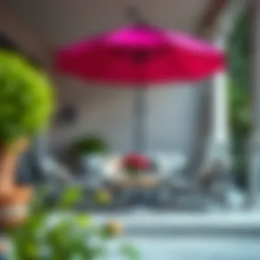 Elegant Porch Furniture Set Elegant porch furniture set with a vibrant umbrella