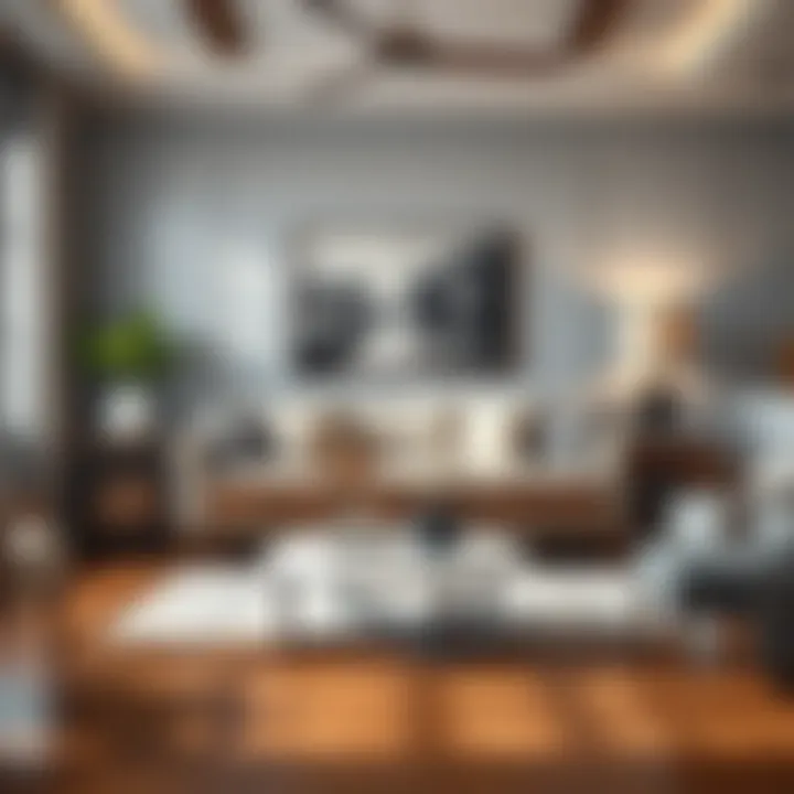 Stylish living room featuring a solid wood sofa table with decorative elements