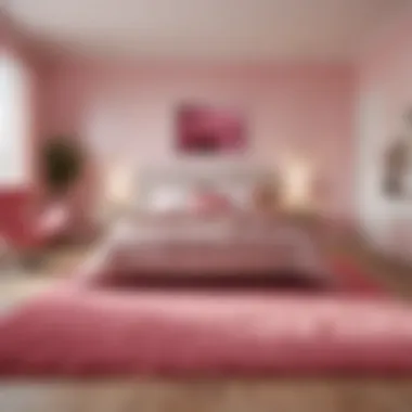 Big pink rug enhancing a minimalistic bedroom design