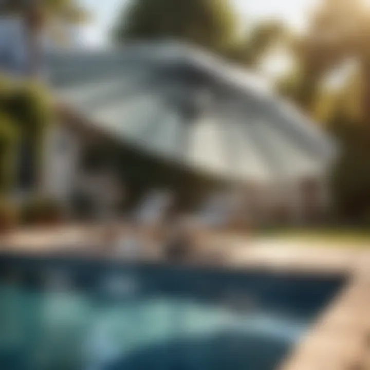 Close-up of solar panel integrated into a pool umbrella