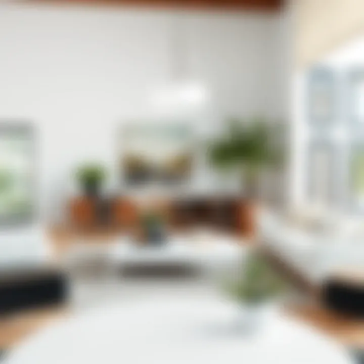 Creative styling of a big white table in a contemporary living room