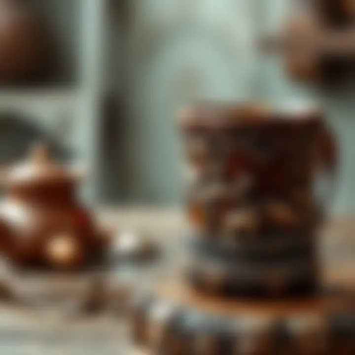 A rustic wooden tea mug with intricate carvings, highlighting craftsmanship