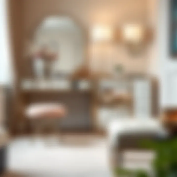 A chic stool complementing a mirrored dressing table in a modern interior