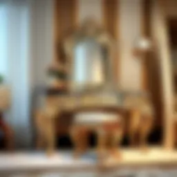 A beautifully designed mirrored dressing table showcasing intricate patterns