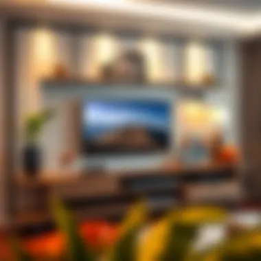 Creative arrangement of TV shelf showcasing decorative items