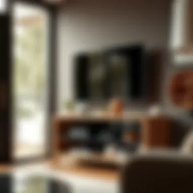 Stylish wooden TV shelf blending with contemporary decor