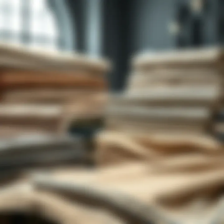 Display of Various Fabric Materials Various fabric materials used in gray striped bedspreads displayed artistically