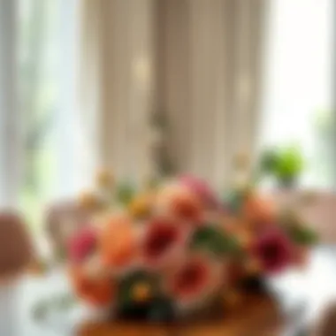 Creative styling of faux floral centerpieces on a dining table