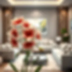 Elegant arrangement of faux flowers in a modern living room