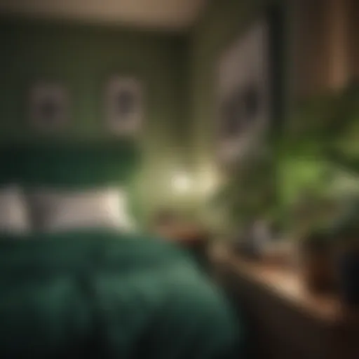 Elegant green night light illuminating a cozy bedroom