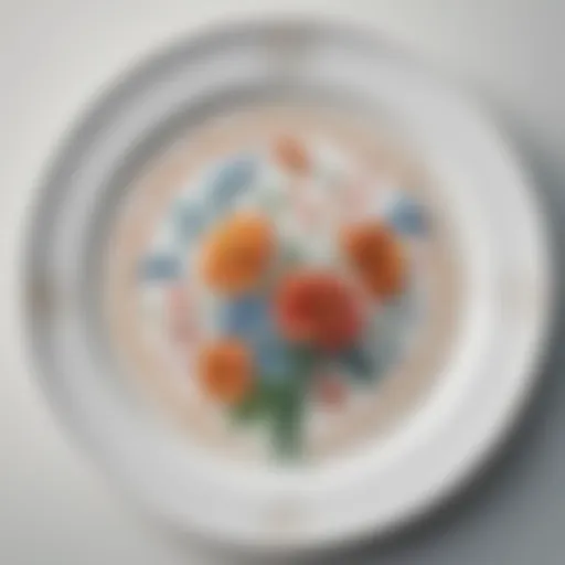 Exquisite porcelain dinner plate adorned with intricate floral patterns