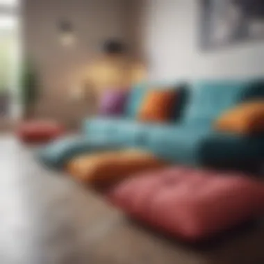 Trendy floor cushions complementing contemporary interior decor