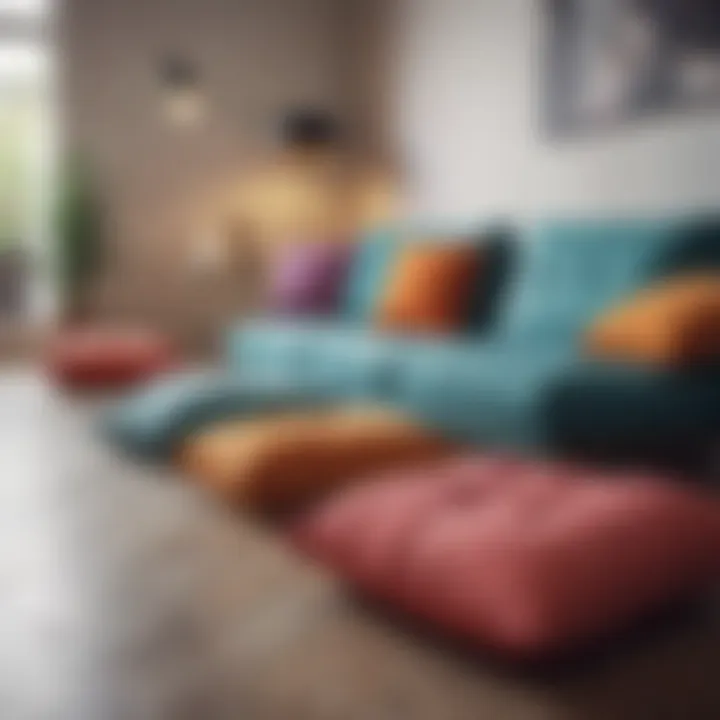 Trendy floor cushions complementing contemporary interior decor