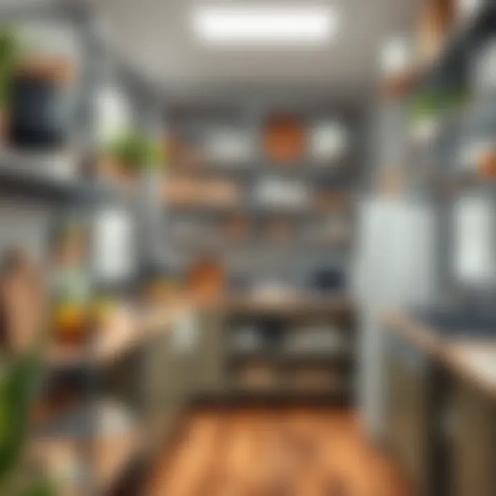 Organized kitchen featuring steel shelving solutions