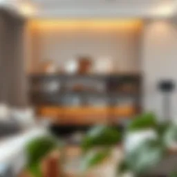 Elegant two-foot wide shelf adorned with decorative items in a modern living room