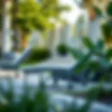 Elegant Aluminum Lounge Chair in Garden Elegant aluminum lounge chair with wheels in a modern garden setting